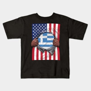 Greece Flag American Flag Ripped - Gift for Greek From Greece Kids T-Shirt